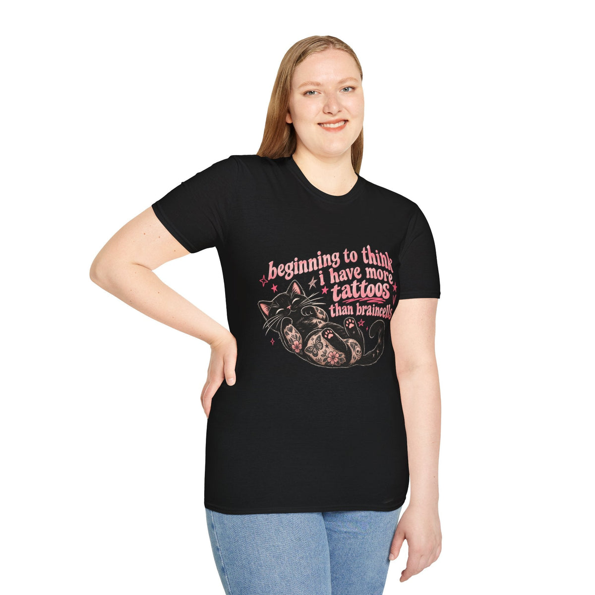 Beginning to Think I Have More Tattoos Than Braincells - T-Shirt Cat Graphic - CorMerch