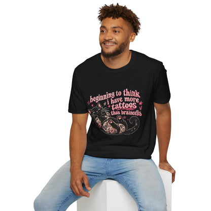 Beginning to Think I Have More Tattoos Than Braincells - T-Shirt Cat Graphic - CorMerch